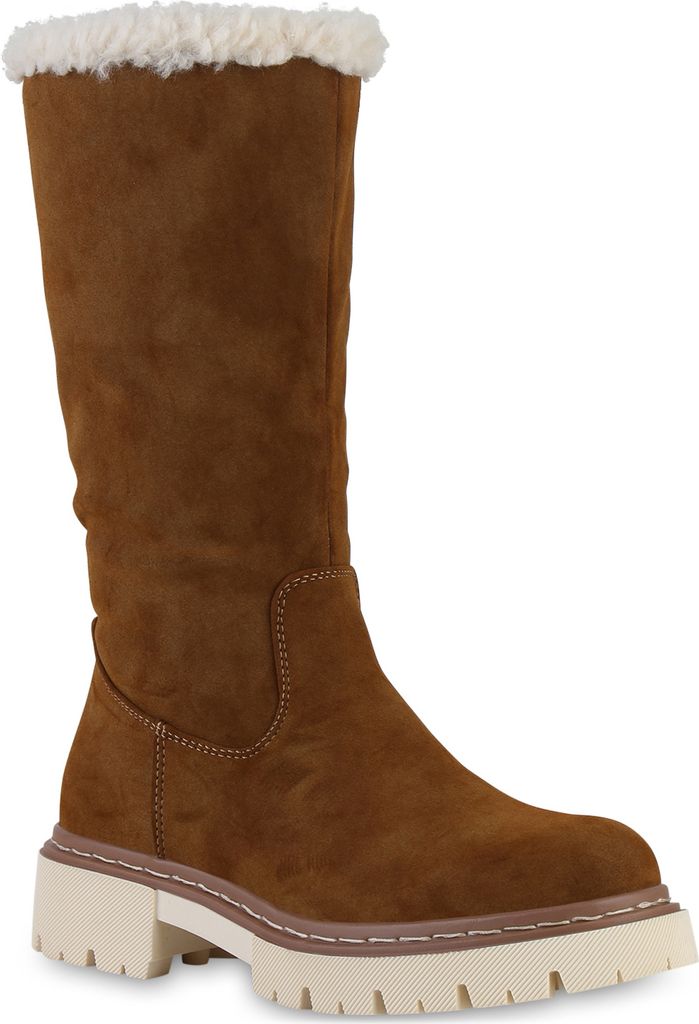 VAN HILL Damen Leicht Gefütterte Winterstiefel Bequeme Kunstfell Schuhe 840739, Farbe: Hellbraun, Größe: 39