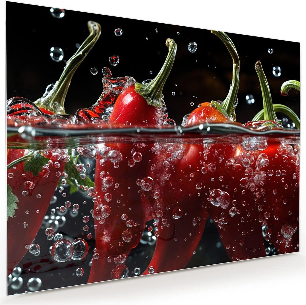 Glasbild 120x90cm in XXL für Wohnzimmer, Schlafzimmer Motiv Paprika im Wasser