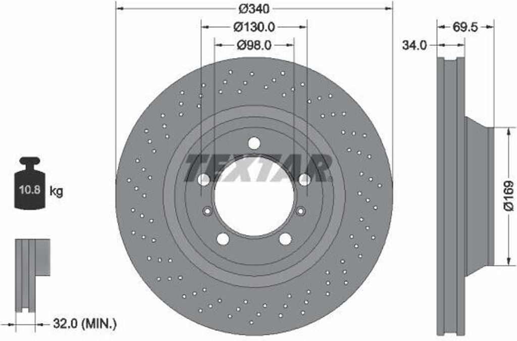 TEXTAR Pro+ Bremsscheibe Vorne Links für PORSCHE 911 (991) 340mm 92287805