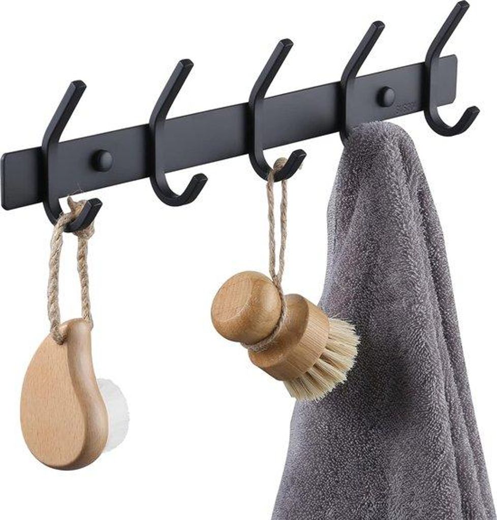 Wandkleiderhaken 5 Haken Haken Haken Liste schwarz rostfreier Stahl Wandhaken Garderobenhaken Kapstok