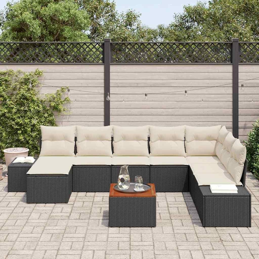 Maison Exclusive - Garten-Sofa-Set 9 pcs Schwarz und Weiß