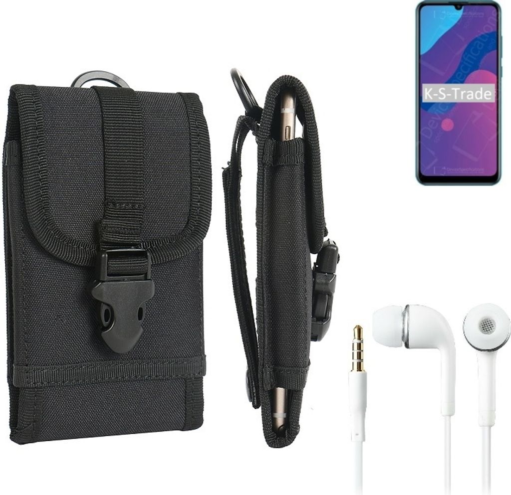 K-S-Trade Holster Schutz Hülle kompatibel mit Huawei Honor 9A Gürteltasche Handy Hülle Tasche outdoor Seitentasche schwarz 1x + Kopfhörer
