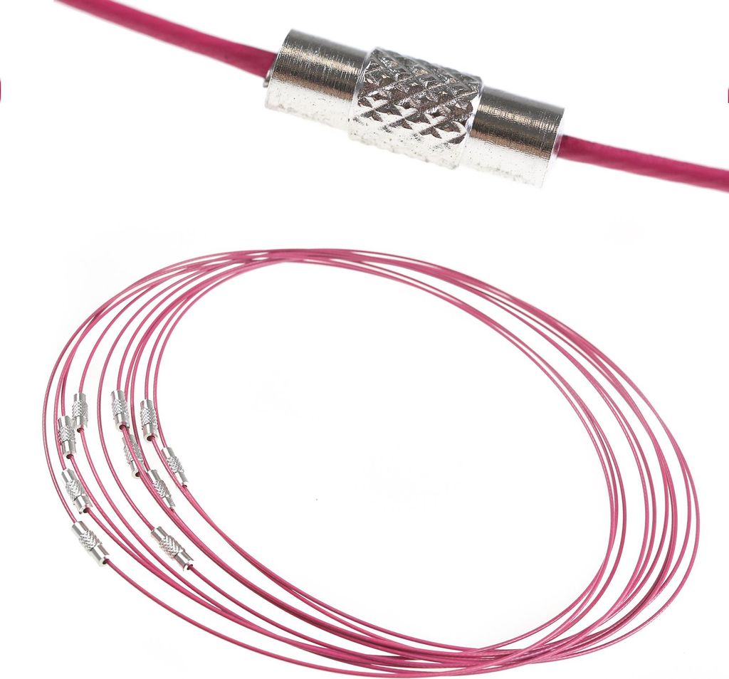 10 Collier Halsreifen Halsketten 45cm, Stahldraht Gewindeverschluss, Farbwahl, Farbe:pink