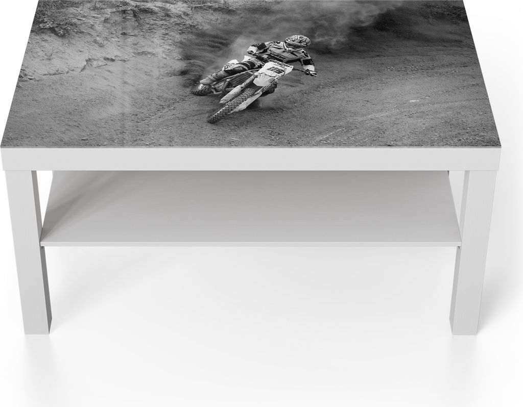 DEQORI Couchtisch 90x55 cm Weiß 'Offroad Drift' Glas Beistelltisch Glastisch modern