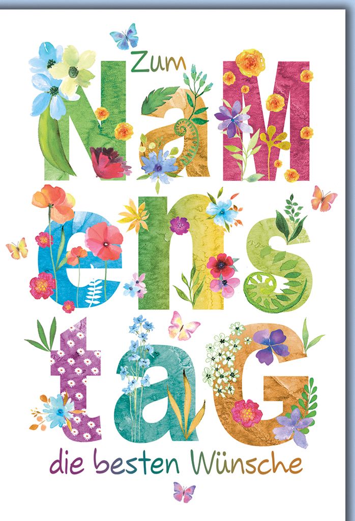 Namenstag Bunte Schrift mit Blüten besten Wünsche Glückwunschkarte mit Umschlag