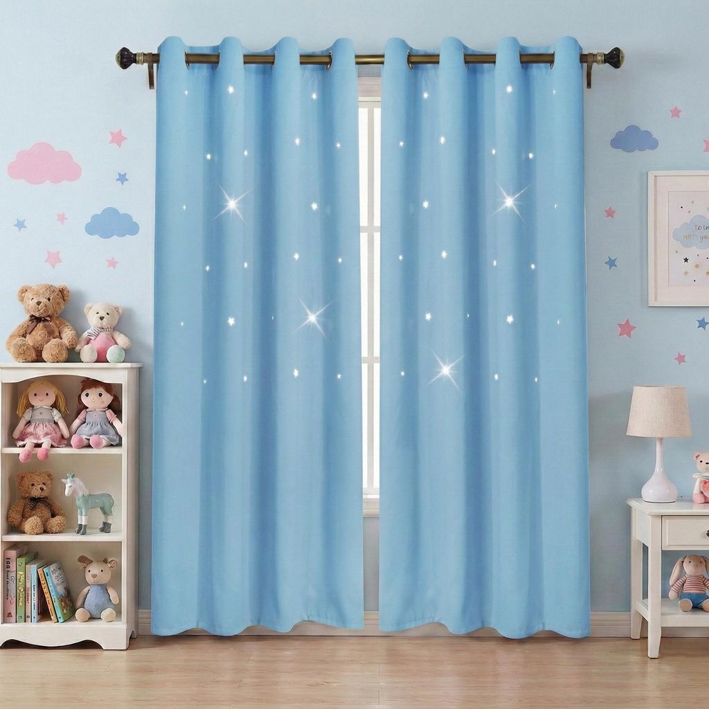 Vorhang mit Ausgehöhlten Sterne, 1 Stück H213xB132cm Blickdicht Ösenvorhang Gardinen Ösenschal für Wohnzimmer Kinderzimmer Schlafzimmer, Blau