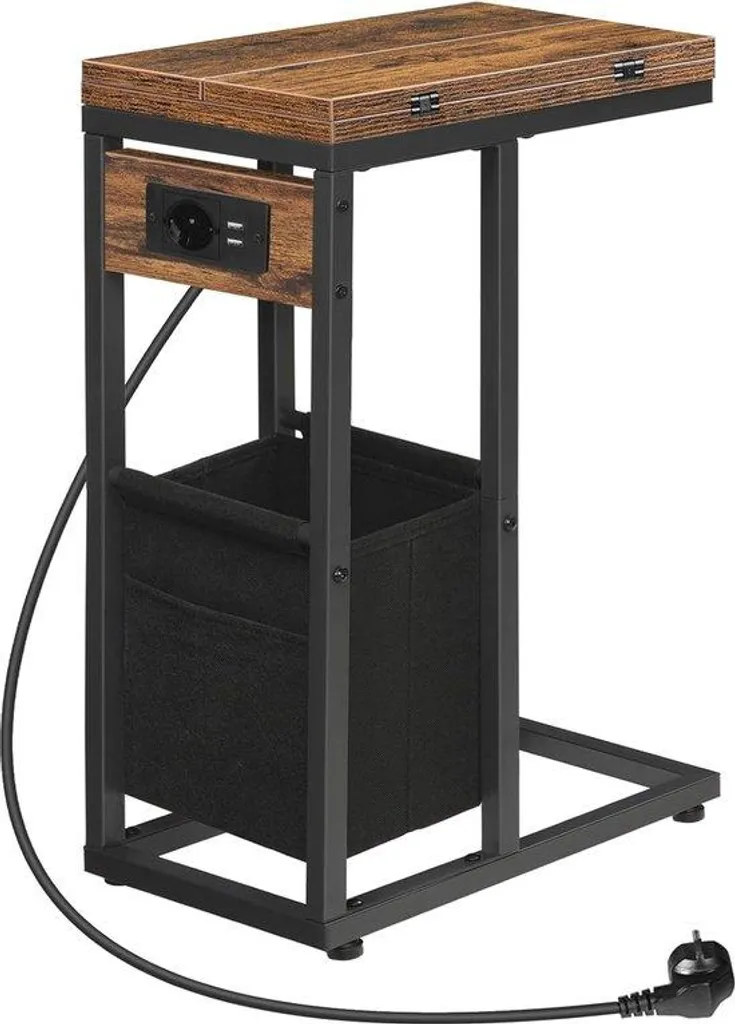 Plan de travail rabattable en C avec station de charge USB Marron et Noir