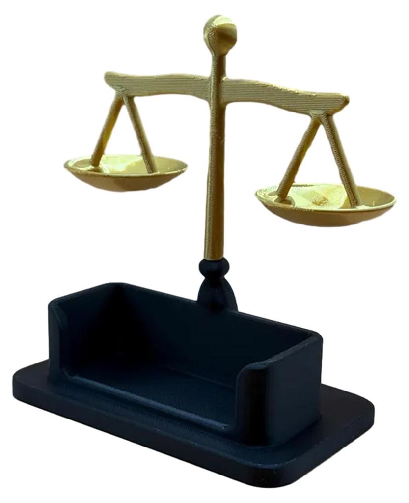 Visitenkartenhalter mit Justitia-Waage-Motiv: Praktischer und dekorativer Schreibtisch-Organizer für Anwaltskanzleien und andere Berufsgruppen