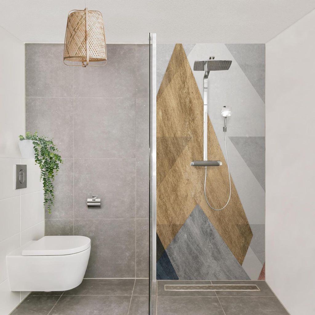 Duschrückwand Muster selbstklebend - 0.61 mm Wandpaneel wasserfest Geometrisch bunt Badrückwand fugenlos Premium matt 100x190 cm