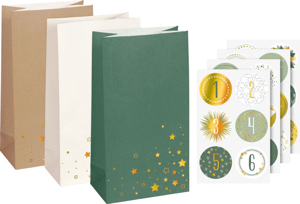 HEYDA Adventskalender-Set Papiertüten 3-farbig groß 24 Produktbild 