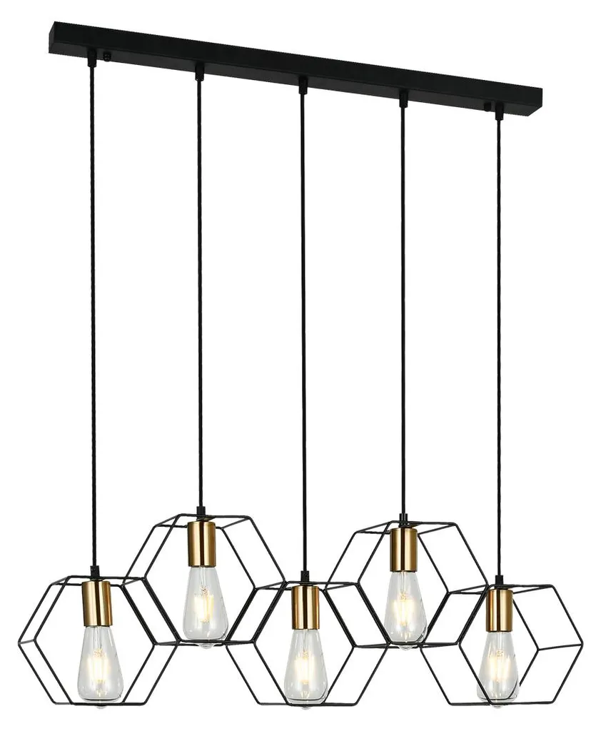 Lustre Suspension 5 Lumières Aina Italux Noir pour Salon et Salle à Manger