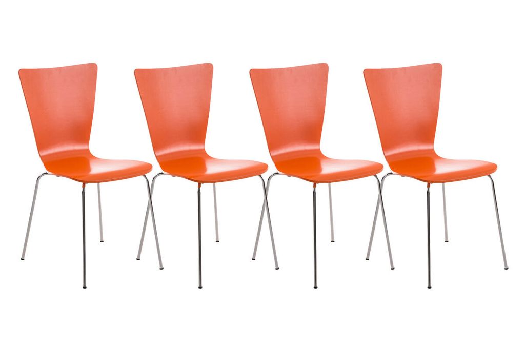 4er-Set Besucherstuhl CP613, Konferenzstuhl, Stapelstuhl, Holz orange