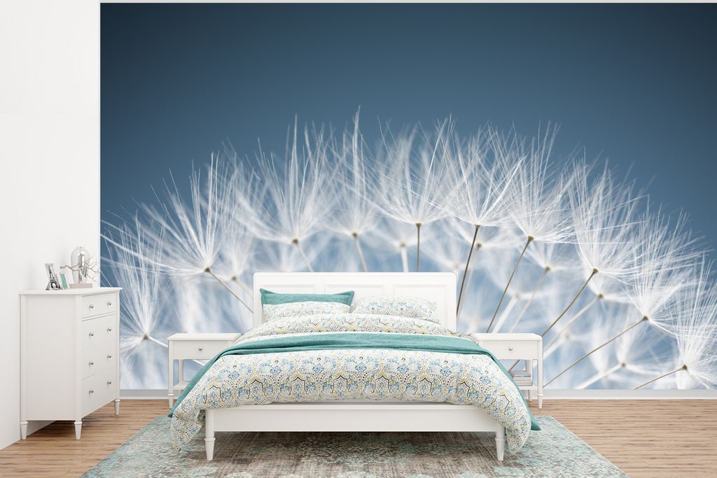 MuchoWow Fototapete für Wohnzimmer oder Schlafzimmer Wandtapete Vinyl Motivtapete Ein halber Löwenzahn mit Samen - 400x300 cm - Papiertapeten