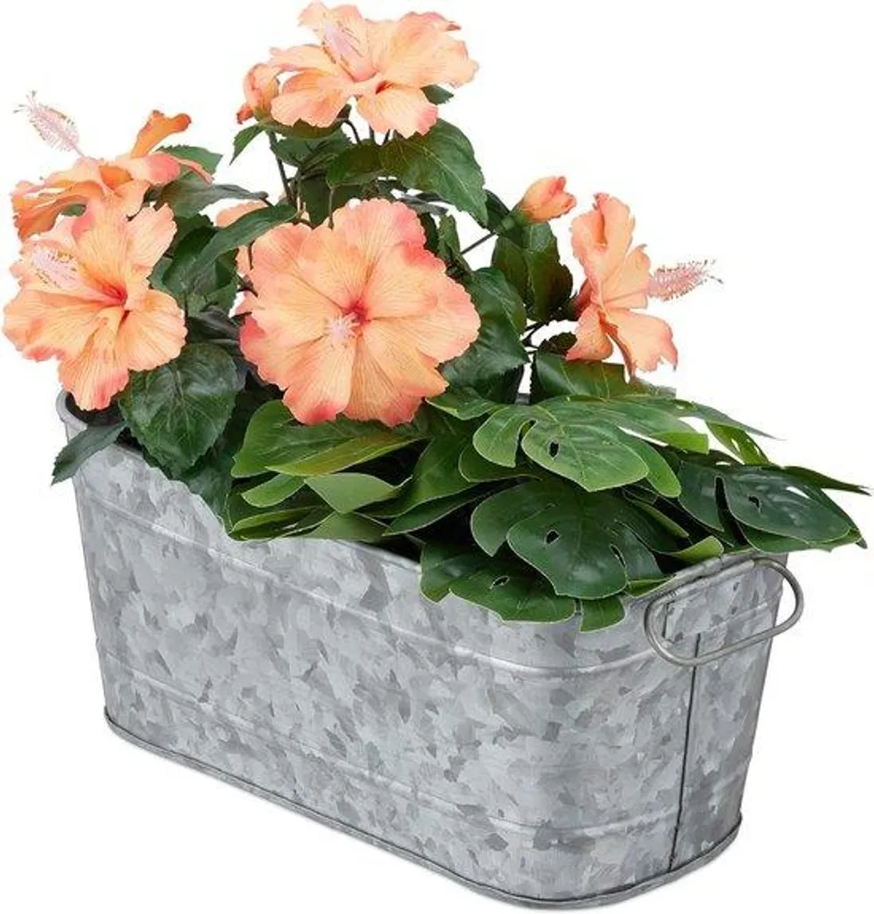 Pot de Fleur Vintage en Zinc 38cm - Jardinière Allongée Métal Argenté