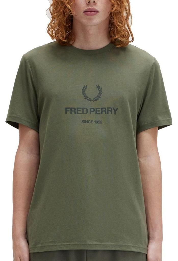 Fred Perry Herren Kurzarm T-Shirt aus 100% Baumwolle mit Rundhals, Regular Fit, M8588FP, Grün