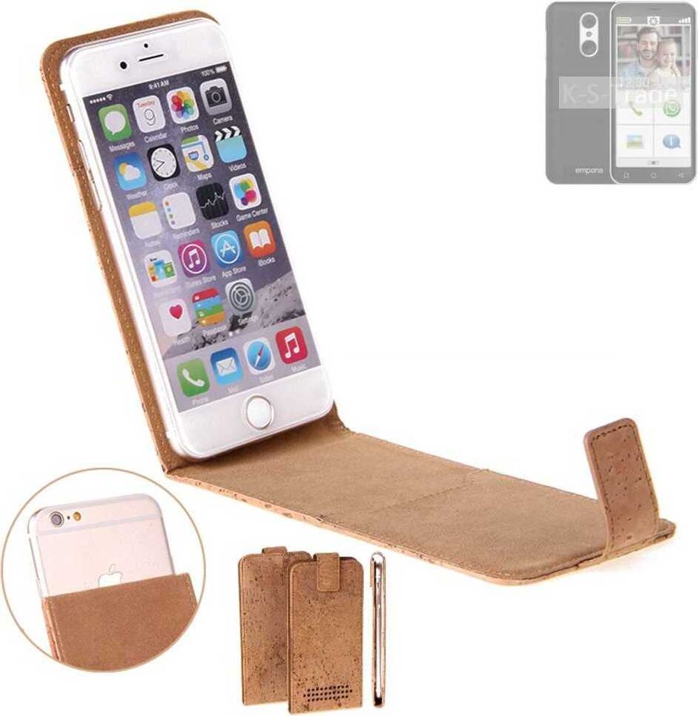 K-S-Trade Handyhülle kompatibel mit Emporia Smart.4 Kork Hülle Flipstyle Case Schutzhülle Kork Case Hülle Flip cover Klapphülle Klapp, braun 1x