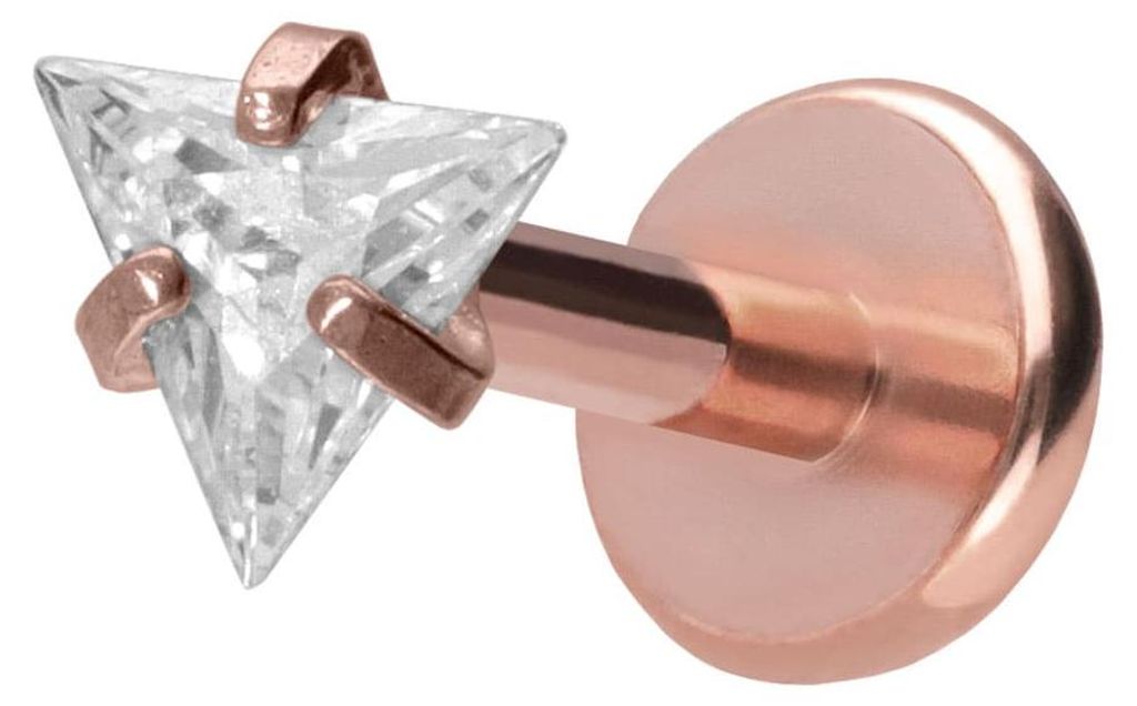 Ohrpiercing, Nasenpiercing Titan Labret mit Push Fit EINGEFASSTES KRISTALLDREIECK RoséGold Stablänge: 7mm | Stabstärke: 1mm