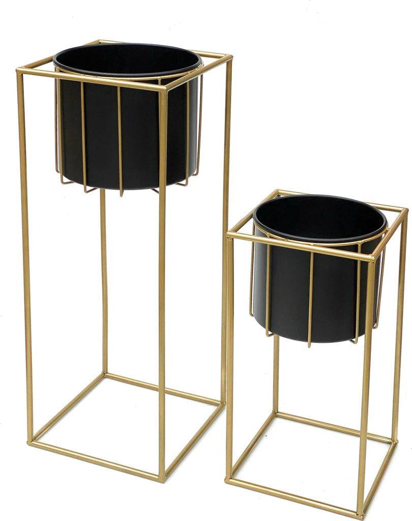 DanDiBo Sgabello Per Fiori Con Vaso In Metallo Oro Nero S 47 Cm Supporto Per Fiori 631273