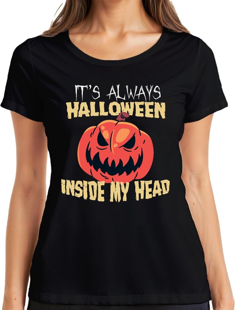 It's Always Halloween Inside My Head gruselig Kürbis Horror Spuk Damen T-Shirt, Schwarz, L