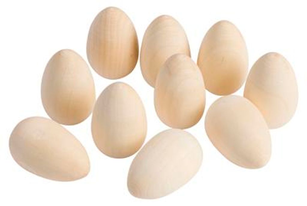 EDUPLAY 370128 Holzeier, massiv mit flachem Boden, Ø 3,5 x 6 cm (10er Pack)
