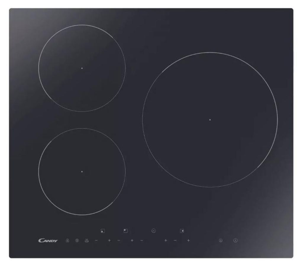 Candy CIS633DTT/1, Schwarz, Integriert, 60 cm, Zonen-Induktionskochfeld, Glas, 3 Zone(n)