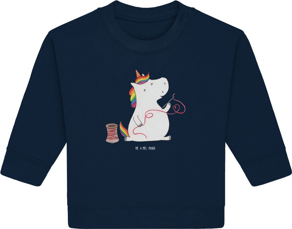Mr. & Mrs. Panda Organic Baby Pullover Einhorn Näherin 24. - 36. Monat - French Navy - Geschenk, Nähen, Bullover, Unicorn, Häkeln, Stricken, Ein...