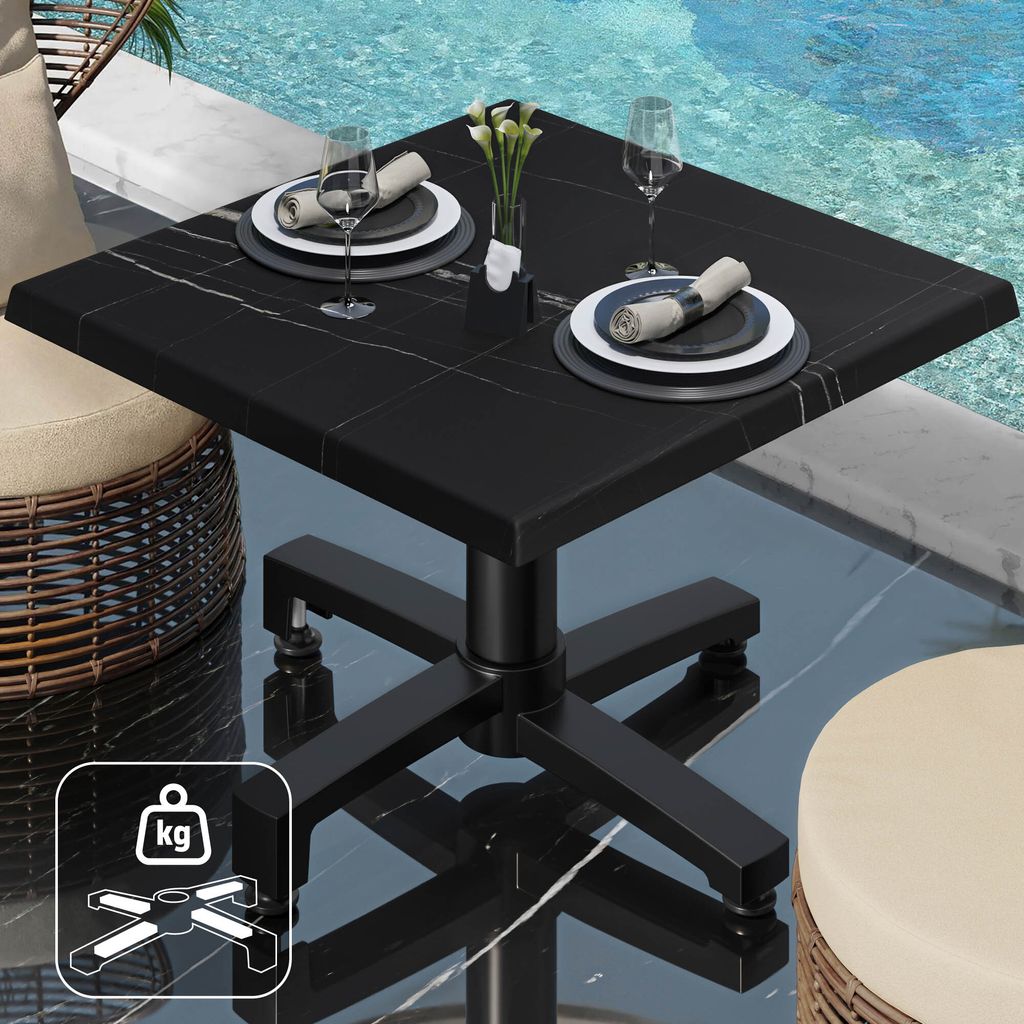 WBO | Jamaika Loungetisch | B:T:H 70 x 70 x 40 cm | Schwarz Marmor / Schwarz | Zusatzgewicht | Bistro Loungetisch Gastro Tisch