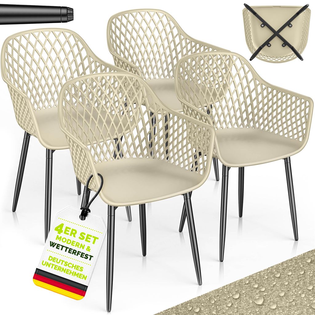 tillvex® Gartenstuhl 4er Set Wetterfest mit Armlehne Beige Produktbild 