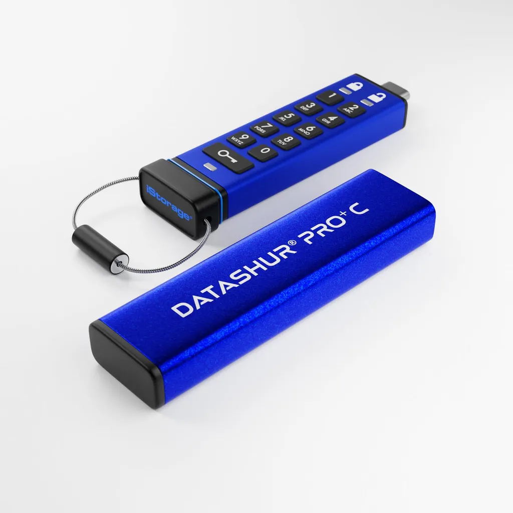 iStorage datAshur PRO+C 256 Go - Clé USB C 3.2 Sécurisée par Code PIN Bleu