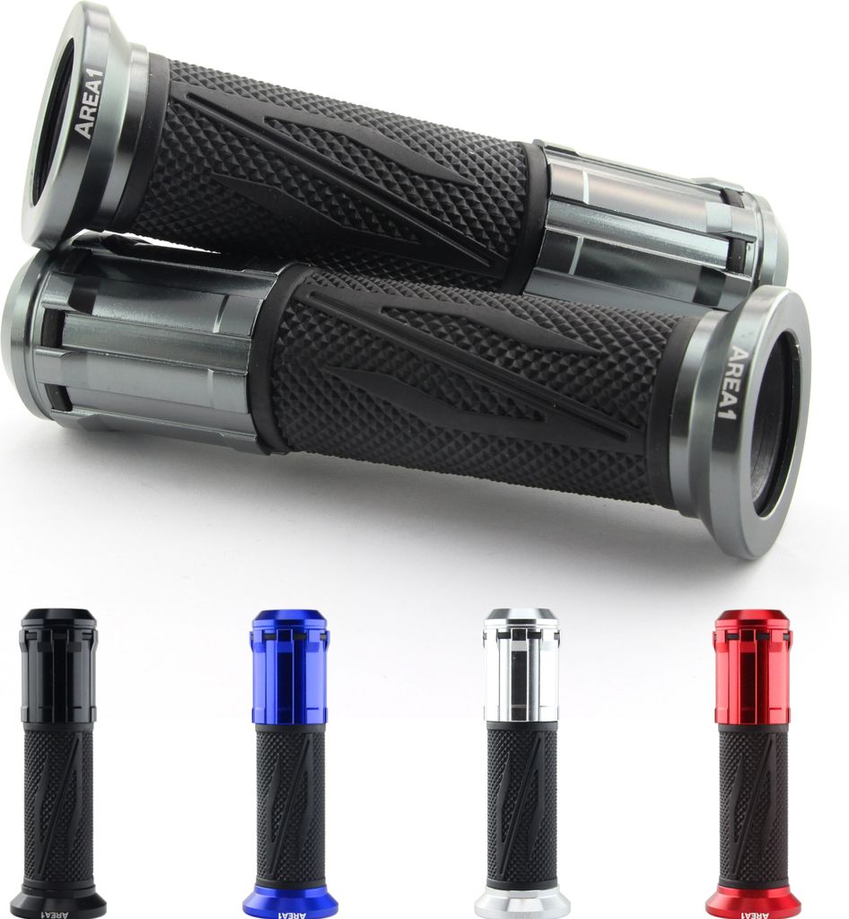 Area1 universal Motorrad Motorroller Lenkergriffe Griffe Griffgummis 2 Stück 1x 22mm + 1x 24-25mm (7/8 / 1 Zoll) (Gun) Grau