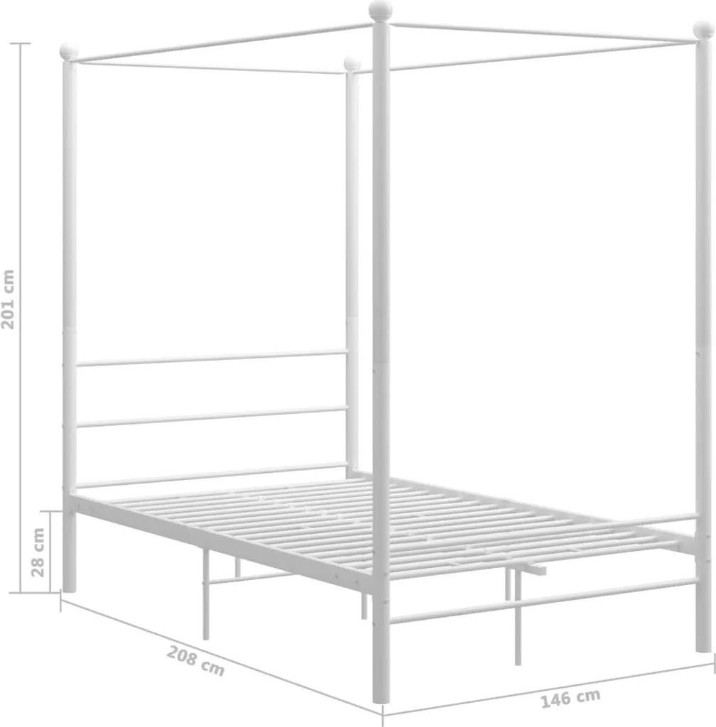 Lit à baldaquin design métal blanc 140x200 avec structure fixe