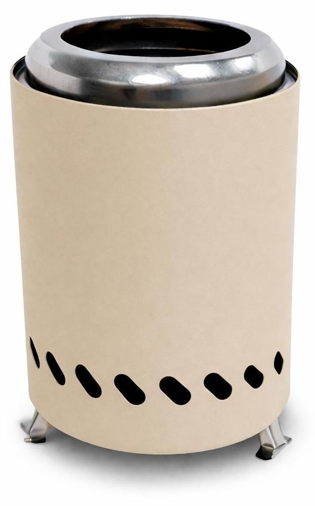 Tischkamin für Balkon, Garten und Terrasse mit 2 kg Holzpellets und Holzschaufel – Beige – 14,5 x 14,5 x 19,5 cm