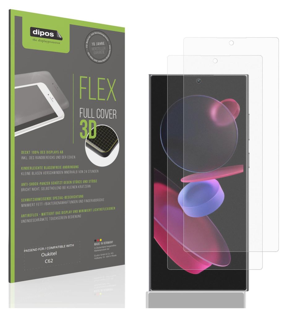 A product packaging box for screen protectors and a smartphone with screen protectors applied.