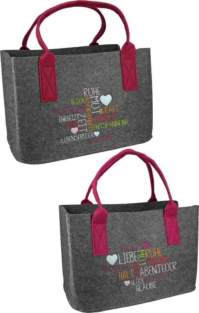 Panier à Bûches ou Magazines en Feutre Gris Foncé, Motif Cœur, Lot de 2