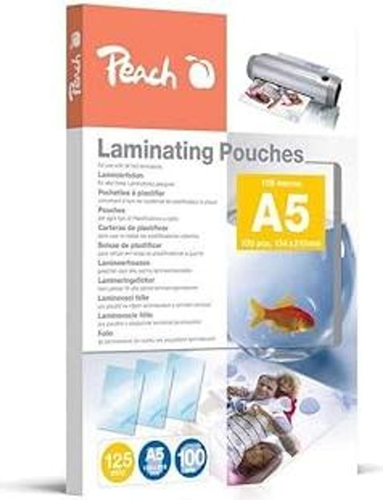 Peach Laminierfolien A5-125 mic - 100 pouches - glänzend - für beste Laminierergebnisse - kompatibel mit Geräten aller Markenhersteller - PP525-03