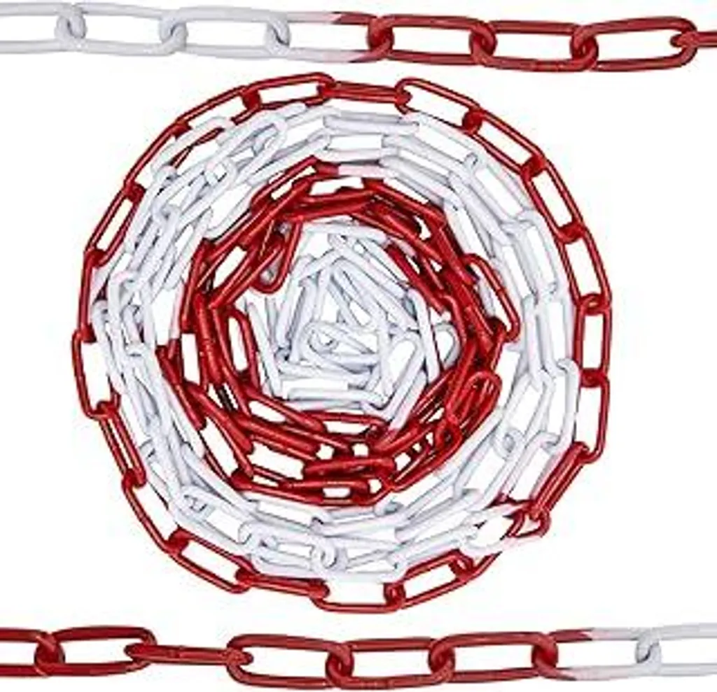 Catena di delimitazione HAFIX Catena di segnalazione Catena bicolore rosso-bianca 5 m. Catena di segnalazione Catena a maglie da 5 mm Catena di sicurezza Catena di sicurezza per cantieri in metallo inossidabile. Catena di delimitazione rosso-bianca in metallo 5 metri.