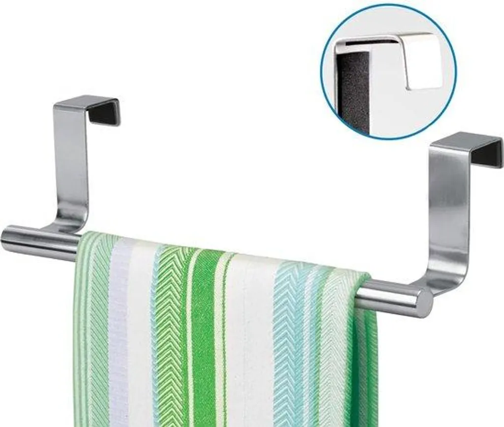 Porte-serviettes mural en acier inoxydable avec crochets amovibles - Gris