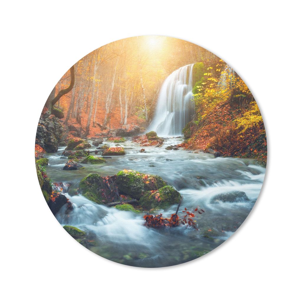 MuchoWow Mauspad Mousepad Wasserfall - Sonne - Herbst 30x30 cm - Mousepads - Maus Mat - Pad - Mausunterlage - Tischunterlage - Schreibtischmatten