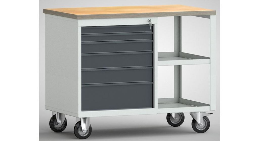 Werkbank PW 700 B1000xT620xH805mm Buche Multiplex lichtgrau/grau 6 Schubl.