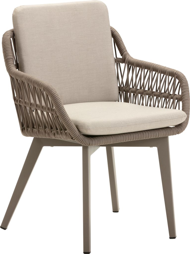 Dehner Gartenstuhl Marseille, mit Armlehne und Polster, Sitzhöhe 48.5 cm, Sitzfläche 50 x 50 cm, Aluminium / Polyester, braun