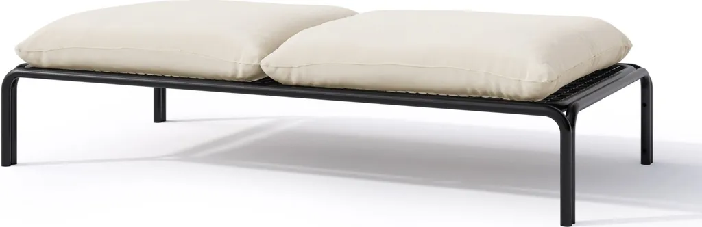 Grand pouf de jardin Worcully en tissu déperlant beige et noir Selsey