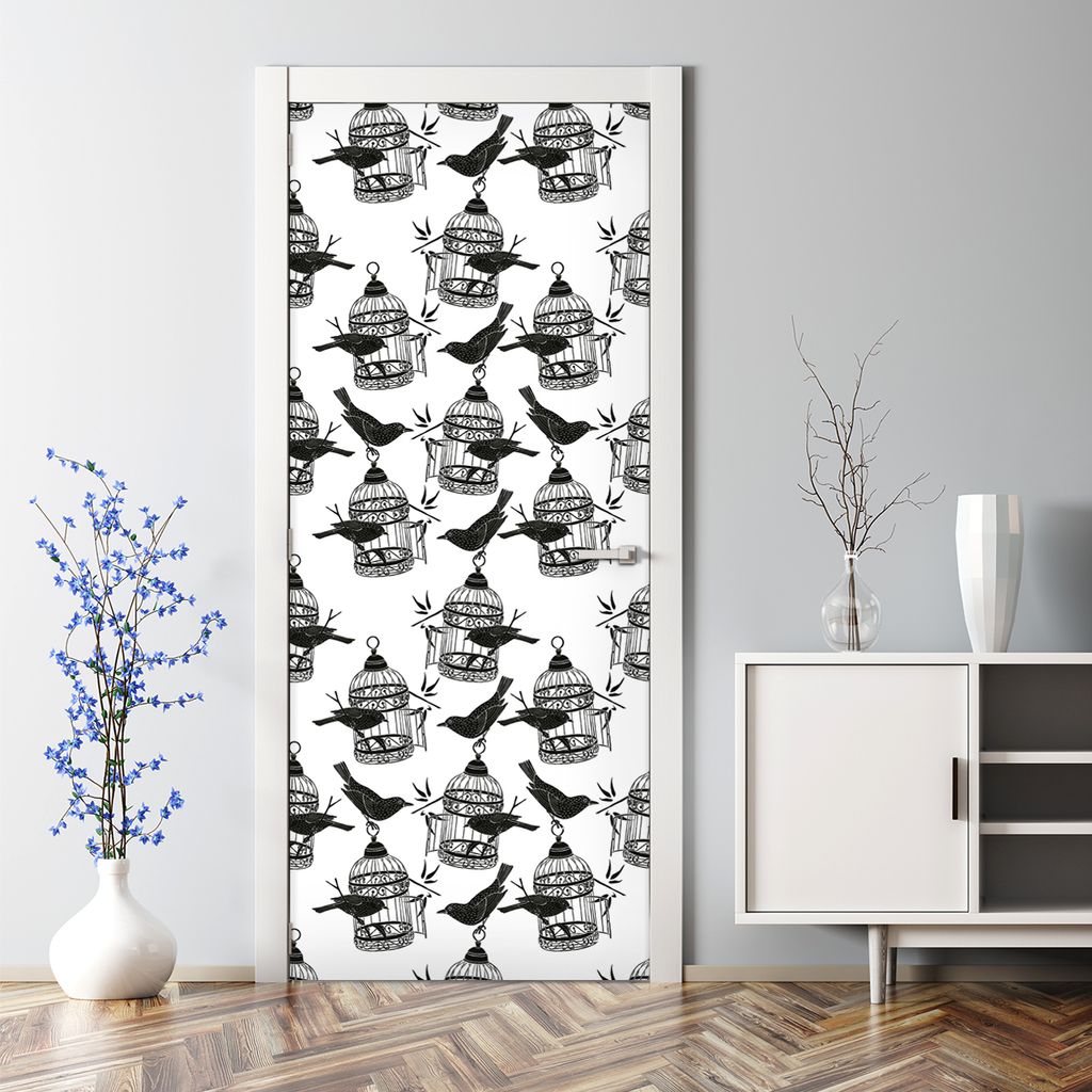 Dekorative Türaufkleber selbstklebend Klebefolie Aufkleber Vogelkäfig und Vögel 77 x 200 cm