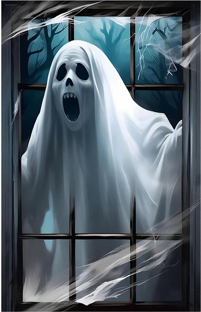 Halloween-Fensterabdeckung, gruseliges Geister-Zombie-Fensterposter, gruseliges hängendes Hintergrunddekor für Halloween-Partyzubehör