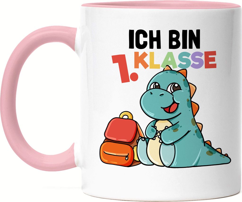Ich Bin 1. Klasse Tasse Rosa Süßes Dino Motiv T-Rex Produktbild 