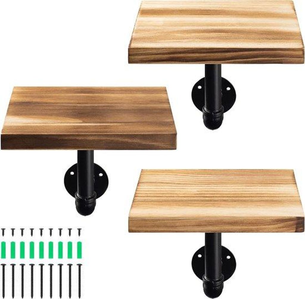 Famanu Wandregal Set 3 Stück - Rechteckige Holz- und Metallregale, industrielles Design