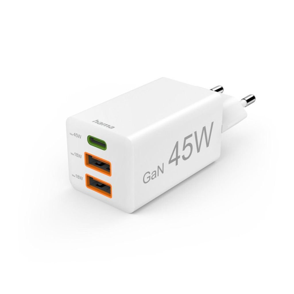 hama Schnellladegerät GaN, 1x USB-C, 2x USB-A, Mini-Ladegerät, PD, 45 W,