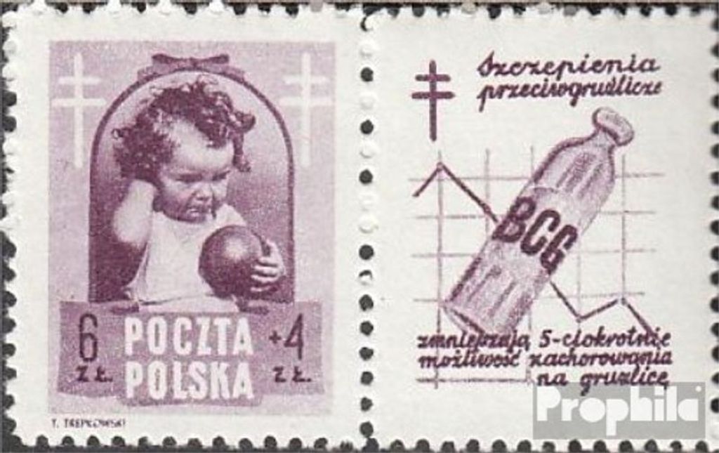 Briefmarken Polen 1948 Mi 513Zf mit Zierfeld gestempelt Tuberkulose