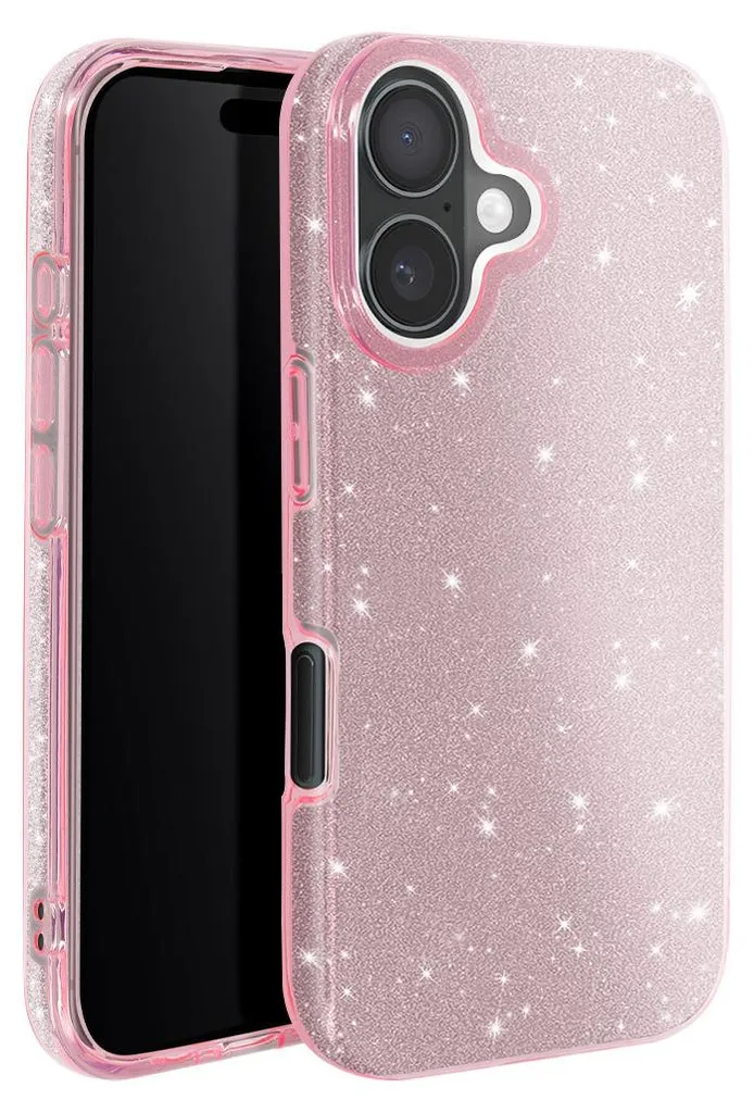Custodia Glitter iPhone 16 Plus Avizar - Rosa Scintillante e Antiurto