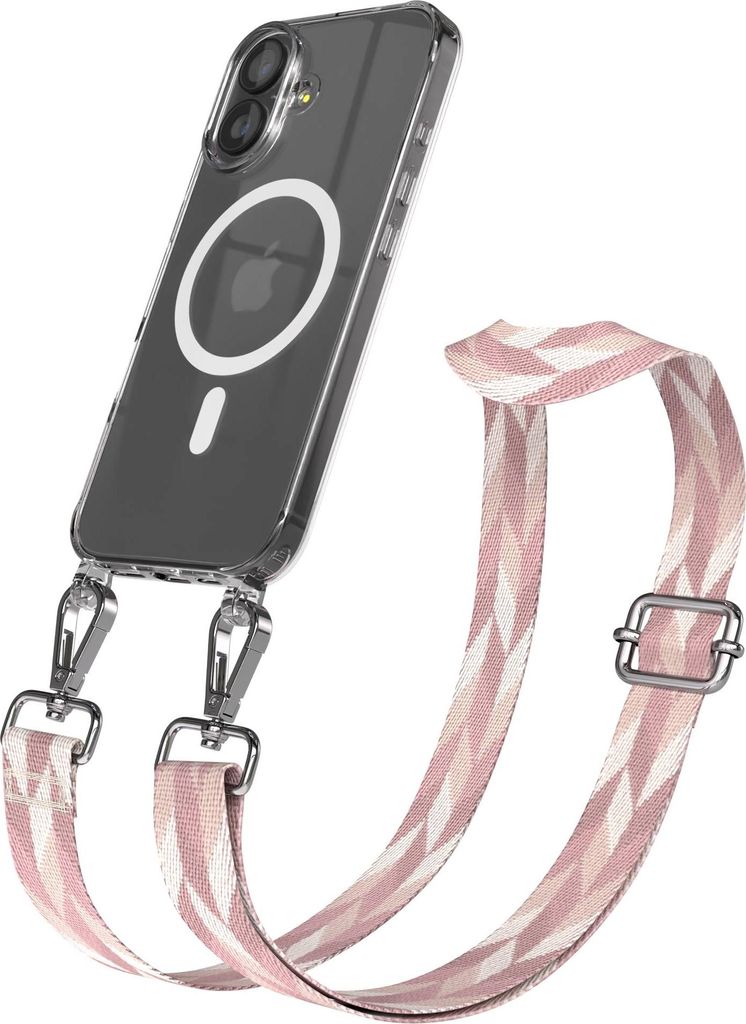 EAZY CASE - Handykette mit MagSafe Hülle für Apple iPhone 17, Handyband Mix Style, Karabiner Silber, Umhängeband in Rosa