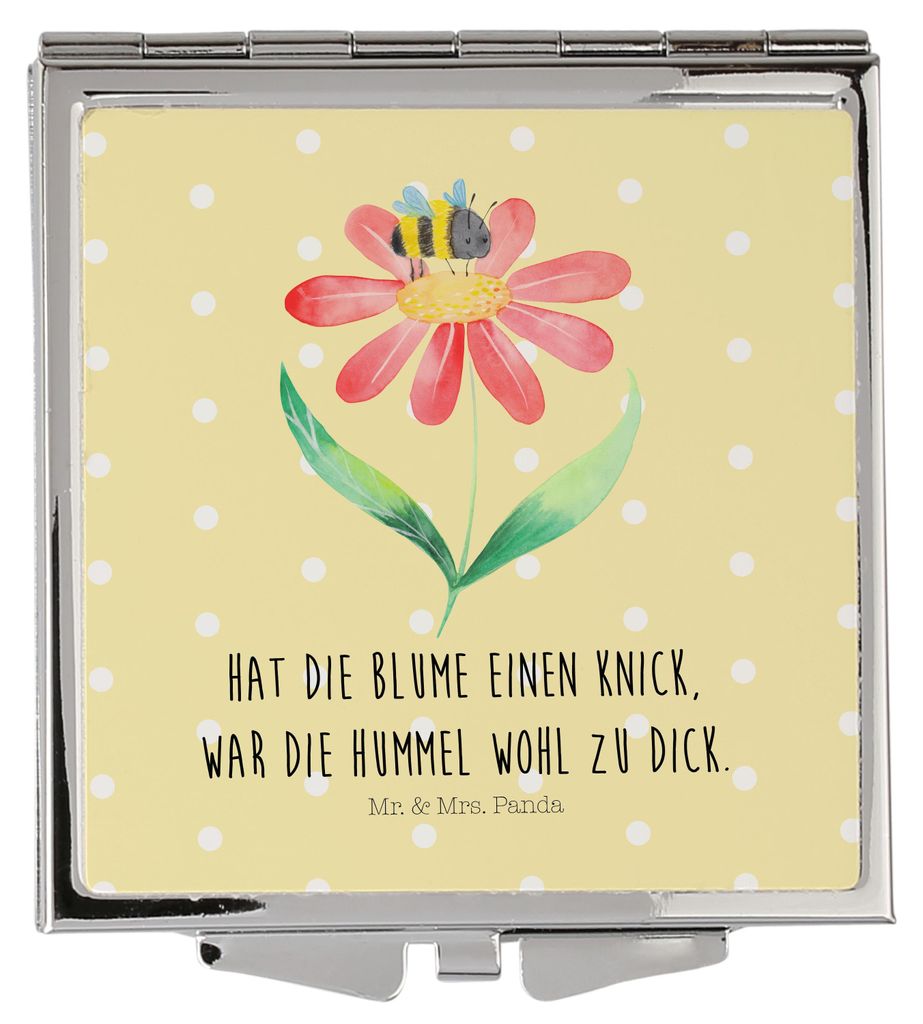 Mr. & Mrs. Panda Schminkspiegel Hummel Blume - Gelb Pastell - Geschenk, Biene, Klappbarer Spiegel, Kosmetikspiegel, Quadratischer, Lustige Sprüche...